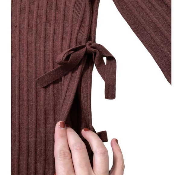 NWT Open Edit ribbed open side tie brown sweater XS - Picture 3 of 5